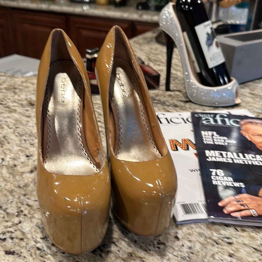 Bebe tan beige sky high stilettos!